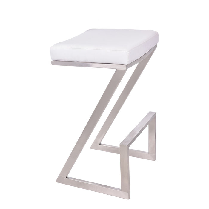 Faux Leather and Stainless Backless Bar Stool 26" - Contempo White