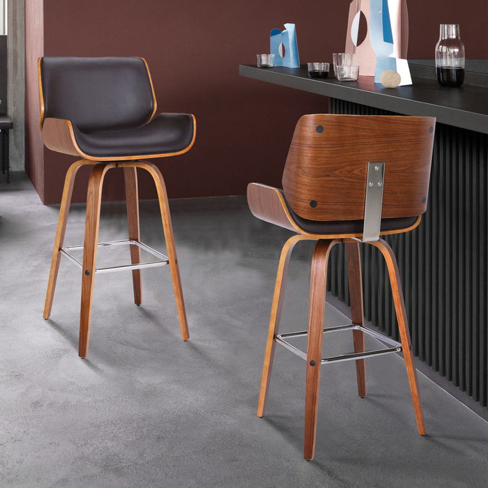 Wooden Base Bar Stool 26" - Brown - Faux Leather