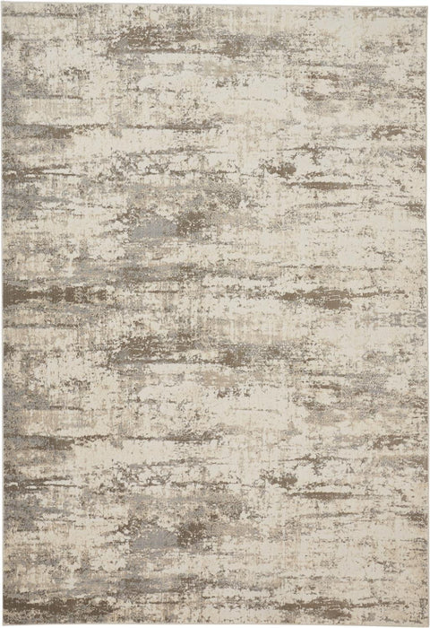 Abstract Area Rug - Ivory And Brown - 5' X 8'