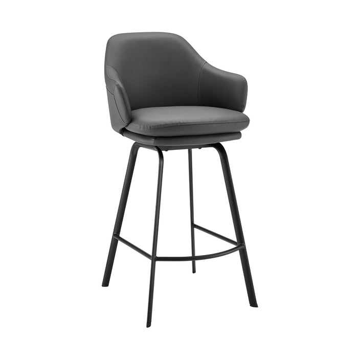 Faux Leather and Black Metal Swivel Counter Stool 26" - Gray