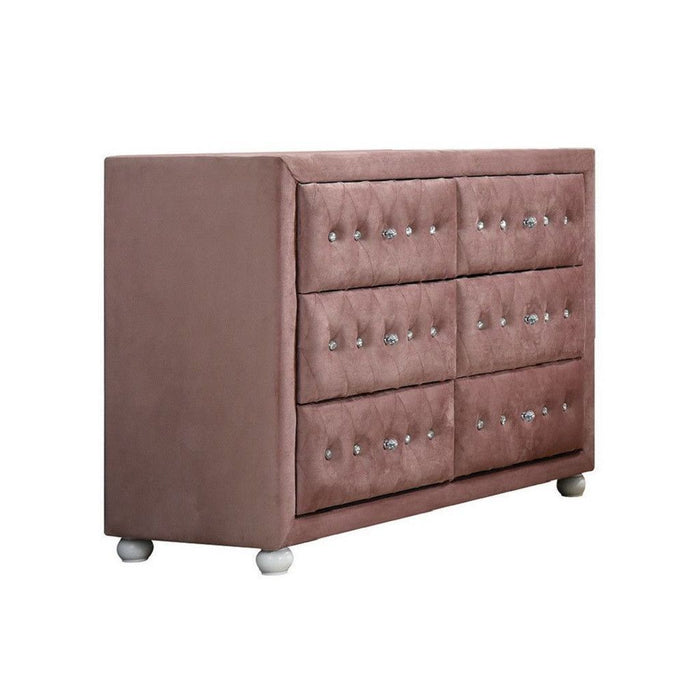 Solid Wood Six Drawer Double Dresser 40" - Pink
