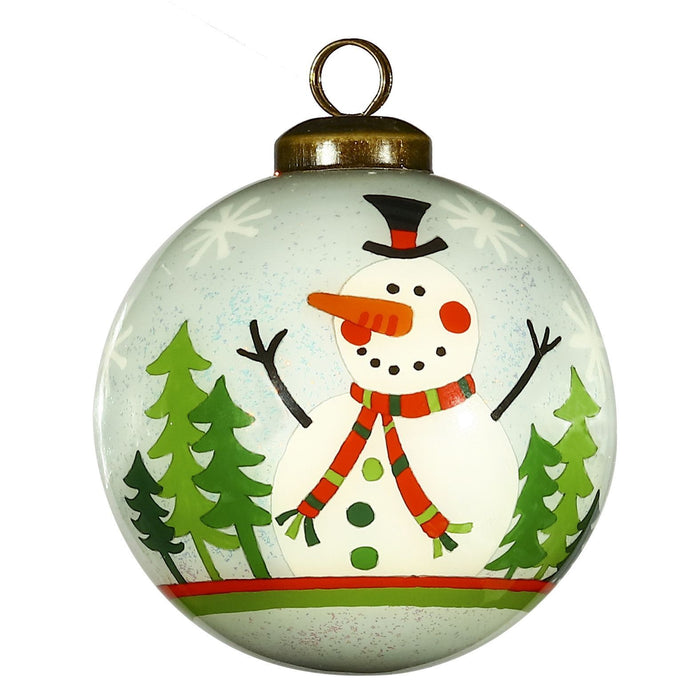 Festive Glitter Snowman Hand Painted Mouth Blown Glass Ornament