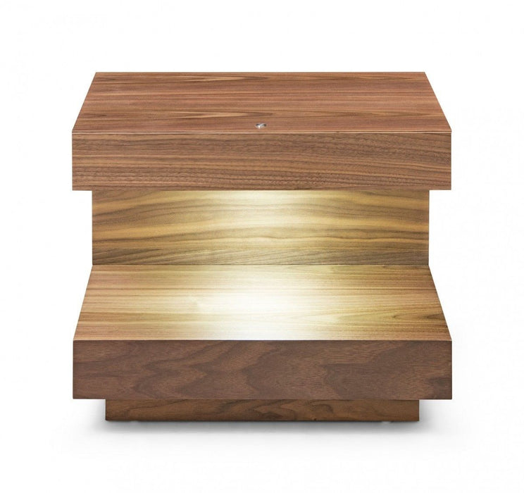 Nightstand Contemporary With 1 Drawer And LED Light - Walnut