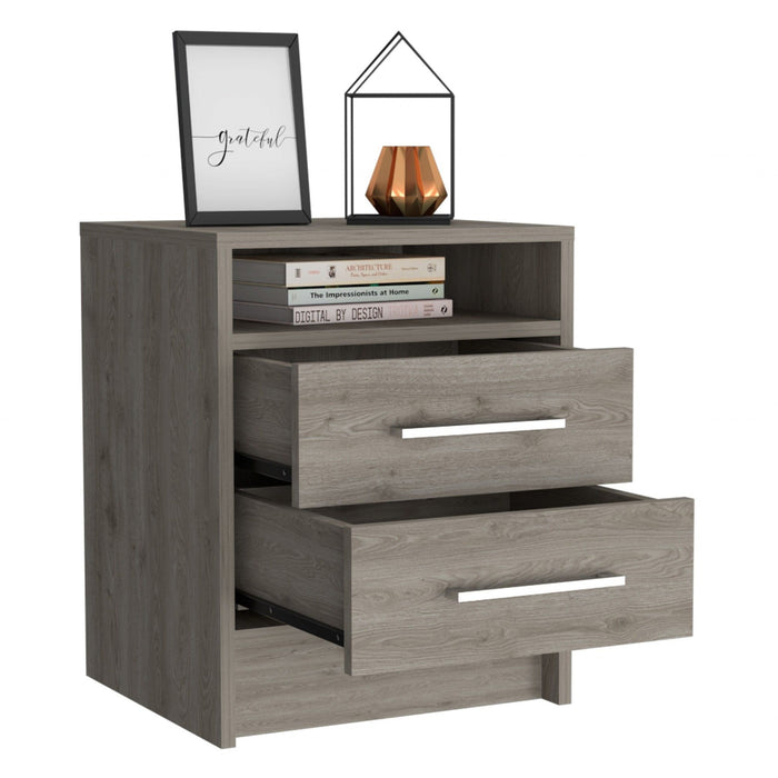 Open Compartment Nightstand With 2 Drawer - Light Gray