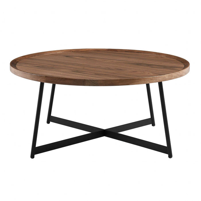Modern Elegance Round Coffee Table - Brown Walnut And Black Modern
