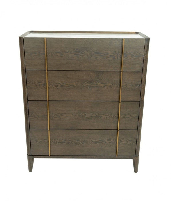 Solid Wood Four Drawer Standard Dresser 39" - Dark Brown and Gold
