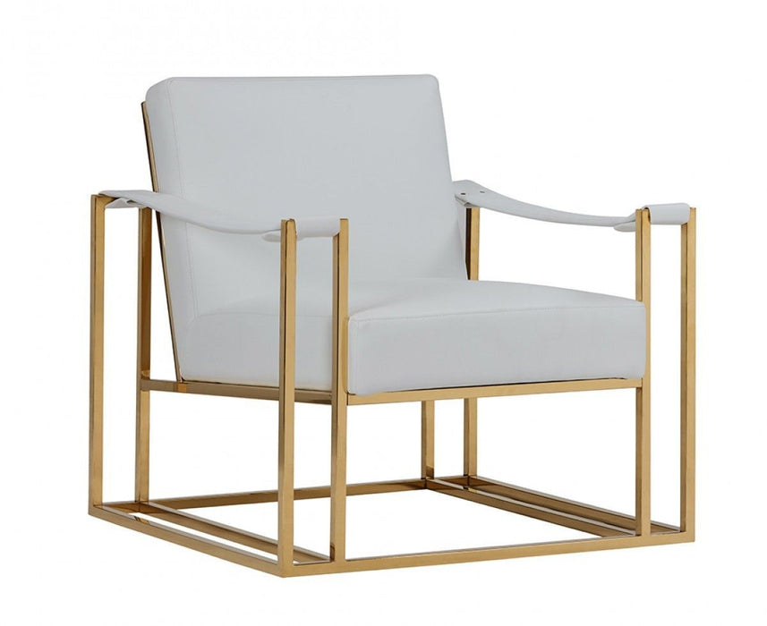 Leatherette And Gold Steel Chair - Stylish White