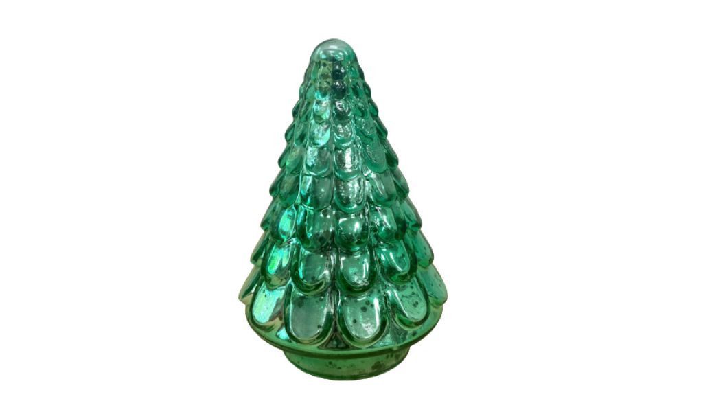 7"H Embossed Glass Christmas Tree Sculpture - Green