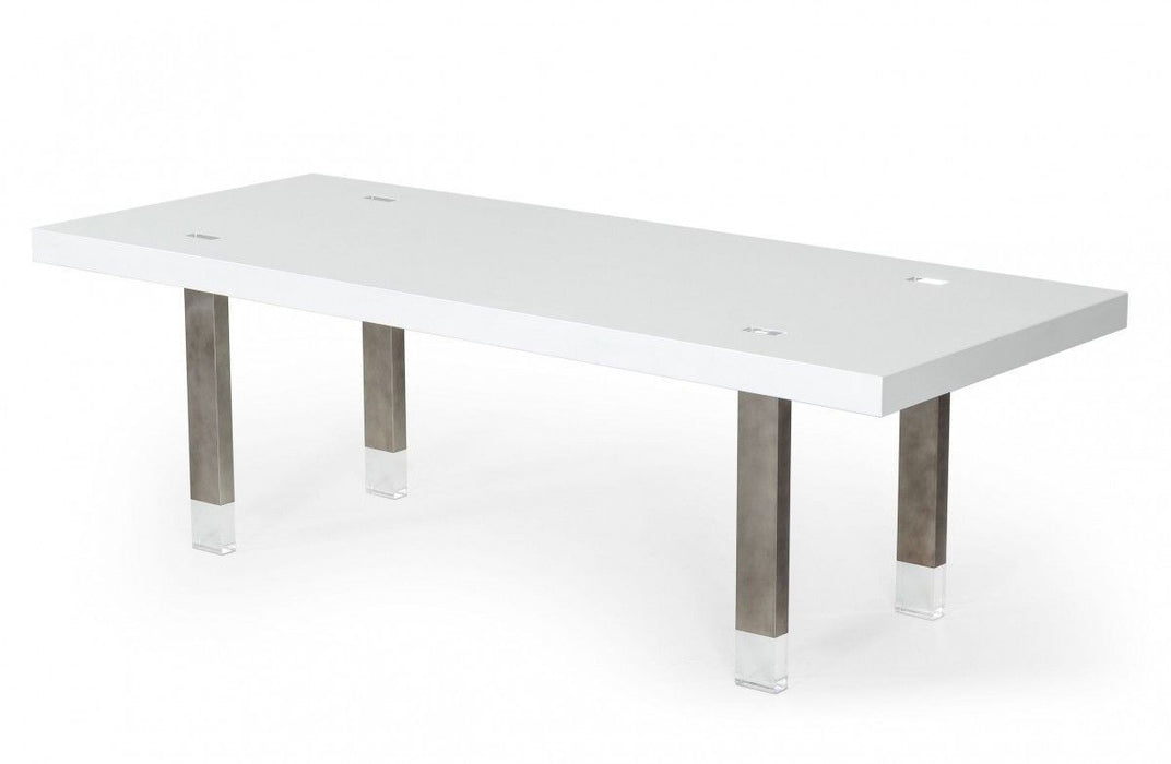 Metal Rectangular Manufactured Wood And Stainless Steel Dining Table 95" - White And Gun