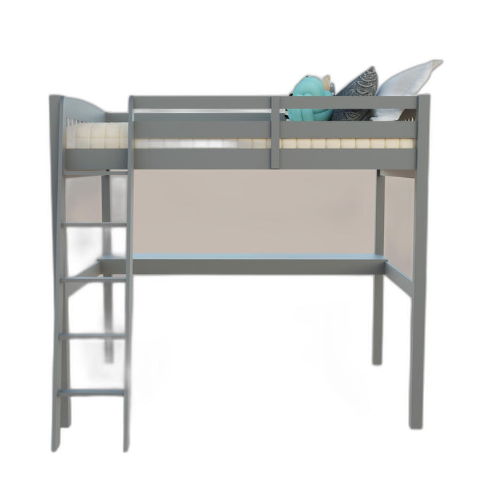 Solid Wood Full Double Size Loft Bed with Desk and Storage - Gray
