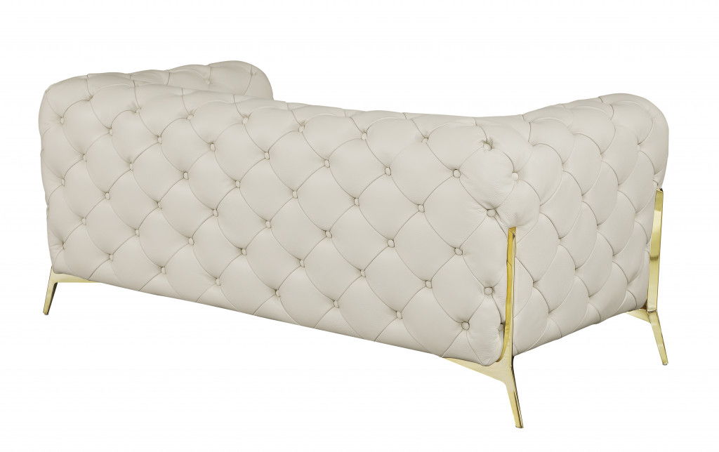 All Over Tufted Loveseat - Beige And Gold - Italian Leather