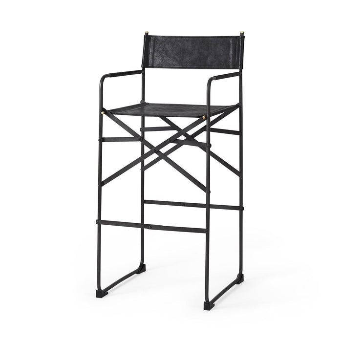 Leather Director's Chair Bar Stool - Black