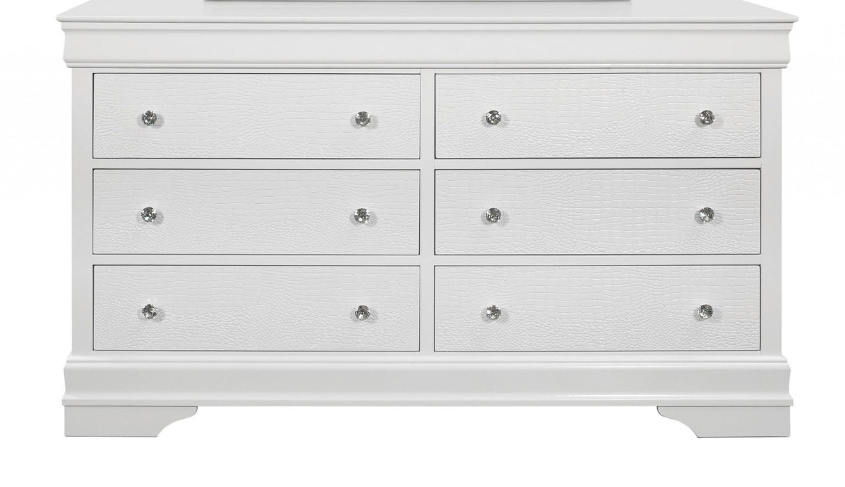 Solid Wood Six Drawer Double Dresser 58" - Metallic White