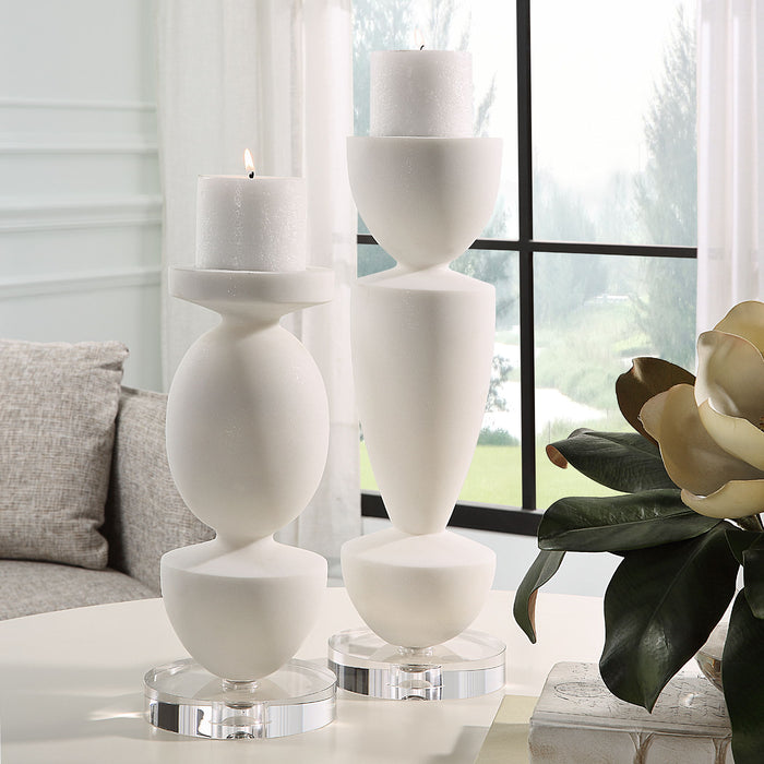 Lido - Stone Candleholders (Set of 2) - White