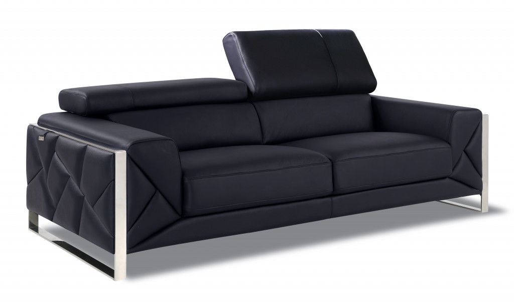 Genuine Leather Standard Sofa 89" - Black and Chrome