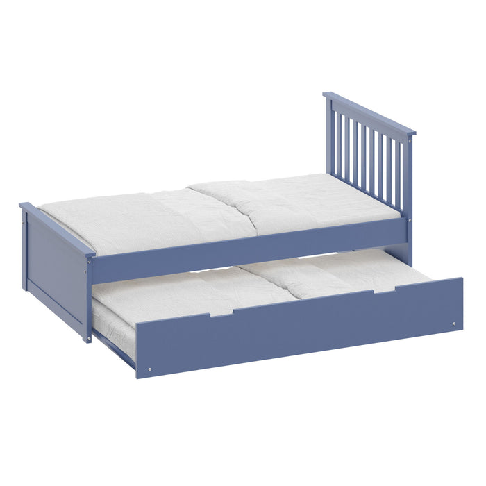 Solid Wood Twin Bed With Pull Out Trundle - Blue