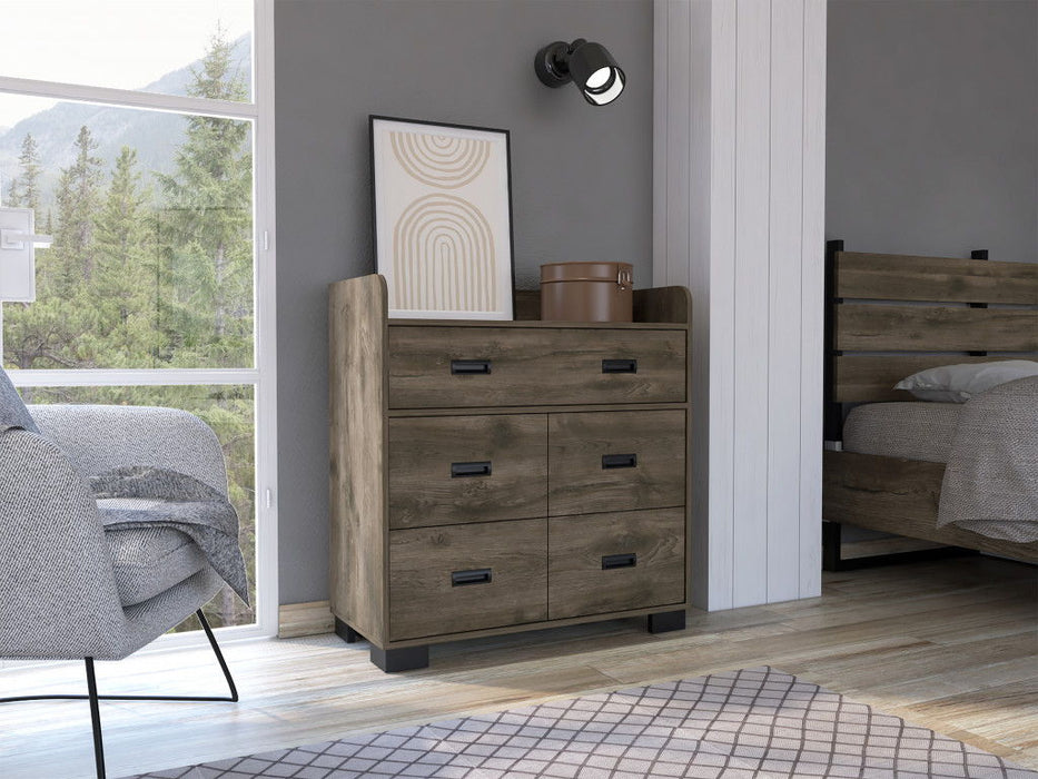 Manufactured Wood Five Drawer Standard Dresser 33" - Dark Brown