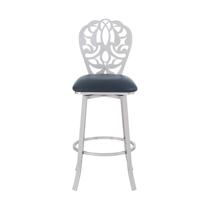 Faux Leather Scroll Brushed Stainless Steel Swivel Bar Stool 30" - Gray