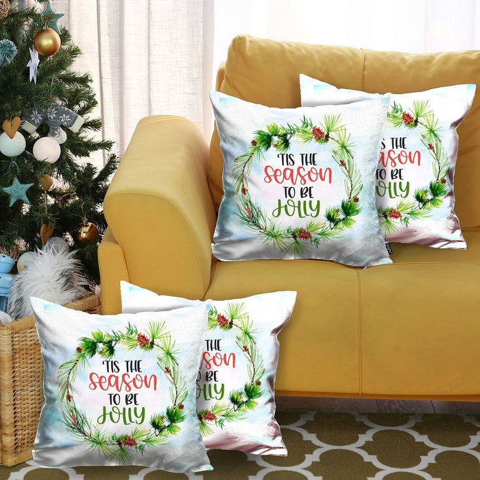 Merry Christmas Tis The Season Fabric Thow Pillows (Set of 4) - Multicolor