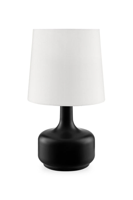 Bedside Table Lamp With White Shade - Black - Metal