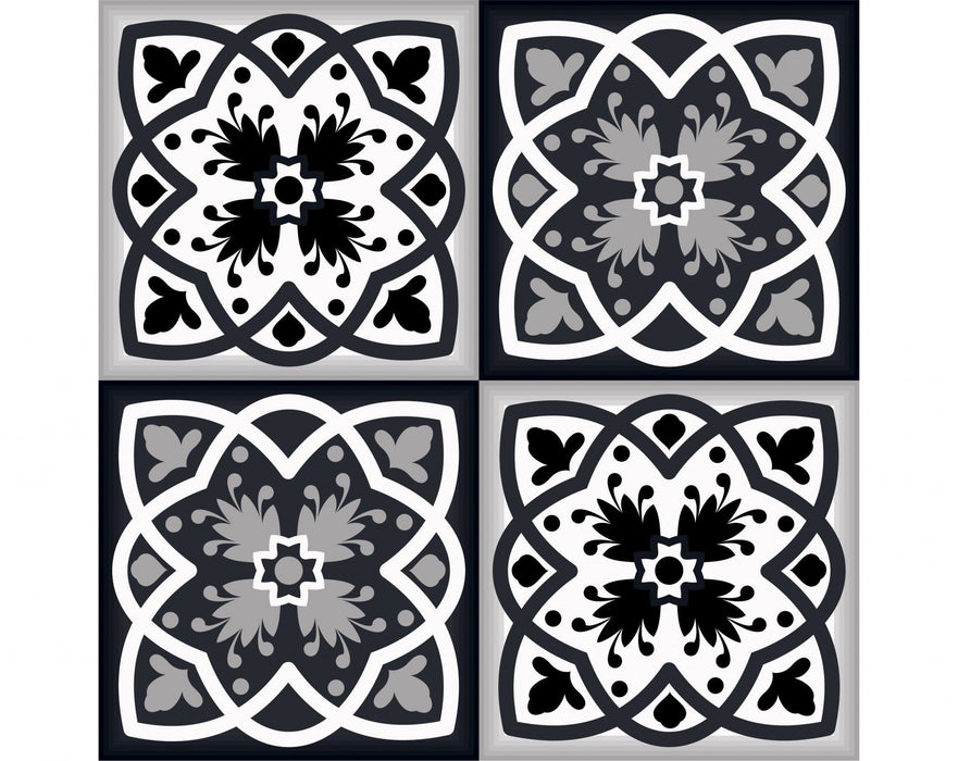 Peel And Stick Removable Tiles - Black White And Gray Baz - 6" x 6"