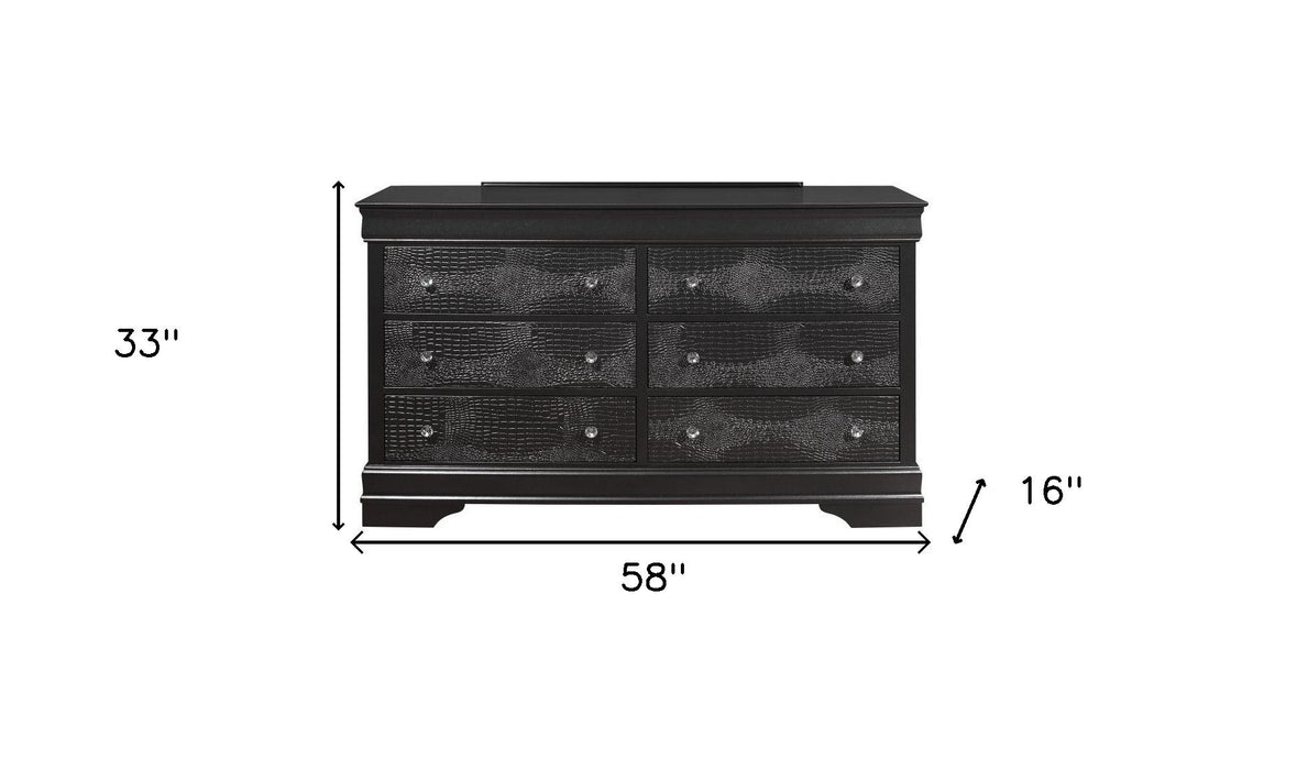 Solid Wood Six Drawer Double Dresser 58" - Metallic Gray