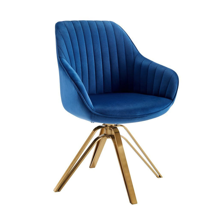 Velvet And Gold Swivel Arm Chair 23" - Blue