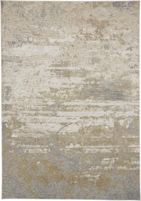 Abstract Area Rug - Ivory Gold And Gray - 12' X 15'
