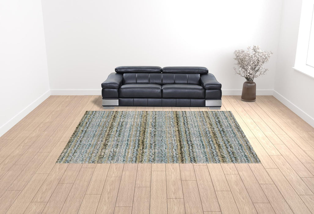 Abstract Power Loom Stain Resistant Area Rug - Blue Green Teal And Grey - 10' X 13'