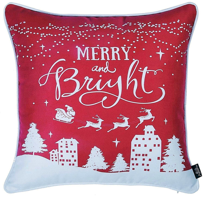 18"Lx18"H Christmas Merry Bright Throw Pillow Cover (Set of 4) - Multicolor