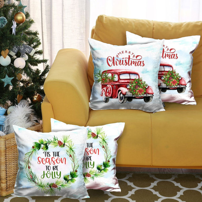 Merry Christmas Tis The Season Thow Pillows (Set of 4) - Multicolor