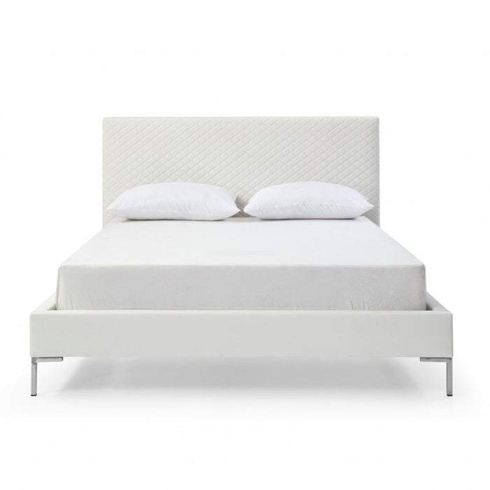 Queen Size Upholstered Faux Leather Bed Frame - White