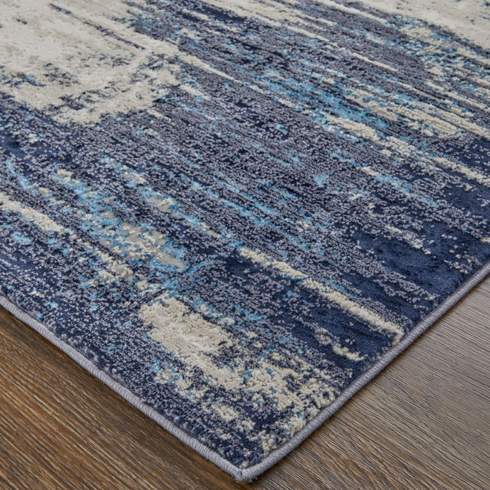 Abstract Power Loom Distressed Area Rug - Tan Blue And Ivory - 12' X 15'