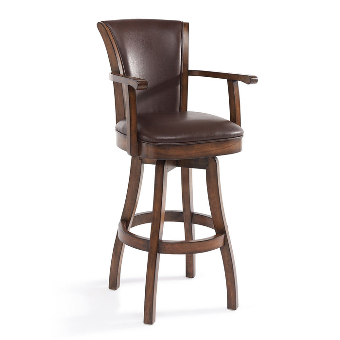 Faux Leather And Solid Wood Swivel Counter Height Bar Chair 42" - Brown