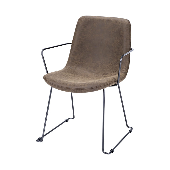 Faux Leather Seat With Black Iron Frame Dining Chair - Brown