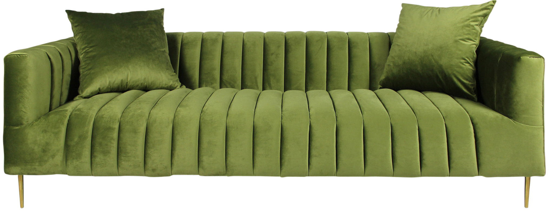 Sofa With Two Toss Pillows 90" - Moss Green Velvet And Gold