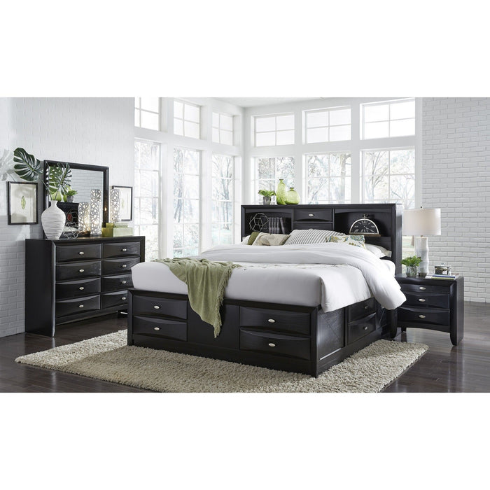Solid Wood Full Eight Drawers Bed - Black