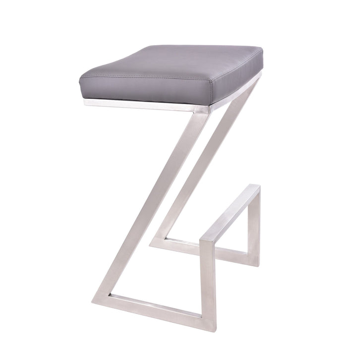 Faux Leather and Stainless Backless Bar Stool 26" - Contempo Gray
