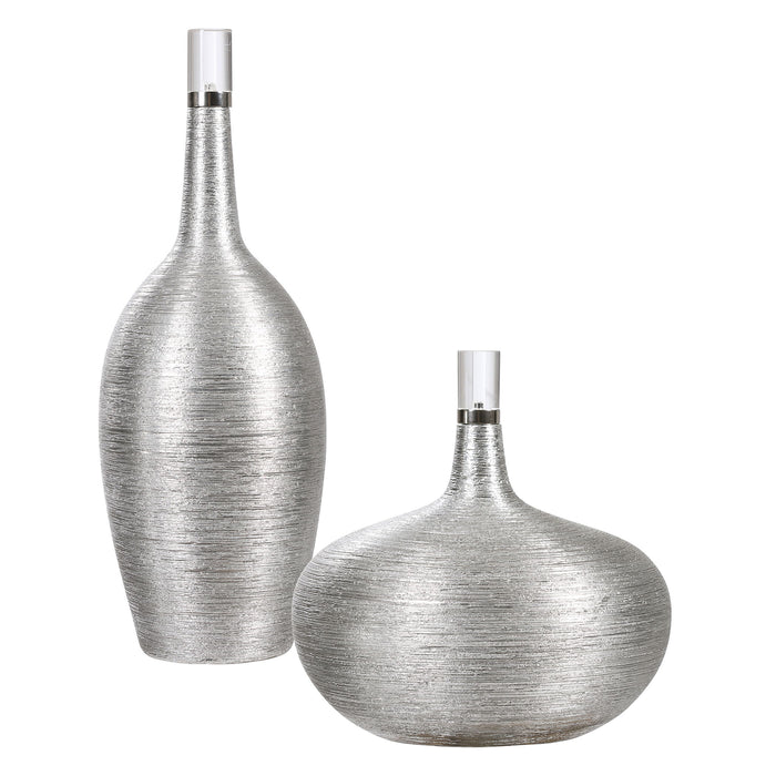 Gatsby - Ribbed Bottles (Set of 2) - Silver