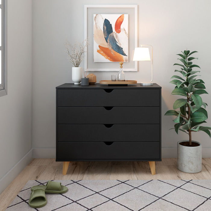 Solid Wood Four Drawer Standard Dresser 35" - Black