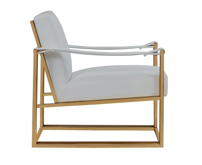 Leatherette And Gold Steel Chair - Stylish White