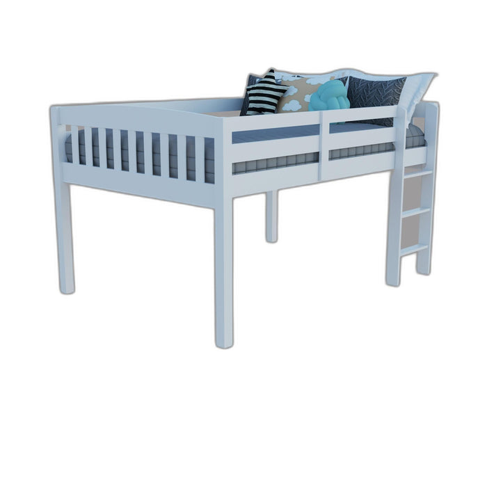 Solid Wood Full Double Size Low Loft Bed - White