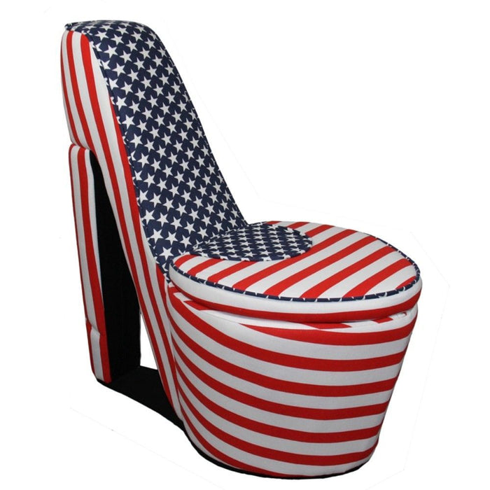 Patriotic Print 3 High Heel Shoe Storage Chair - Red White and Blue