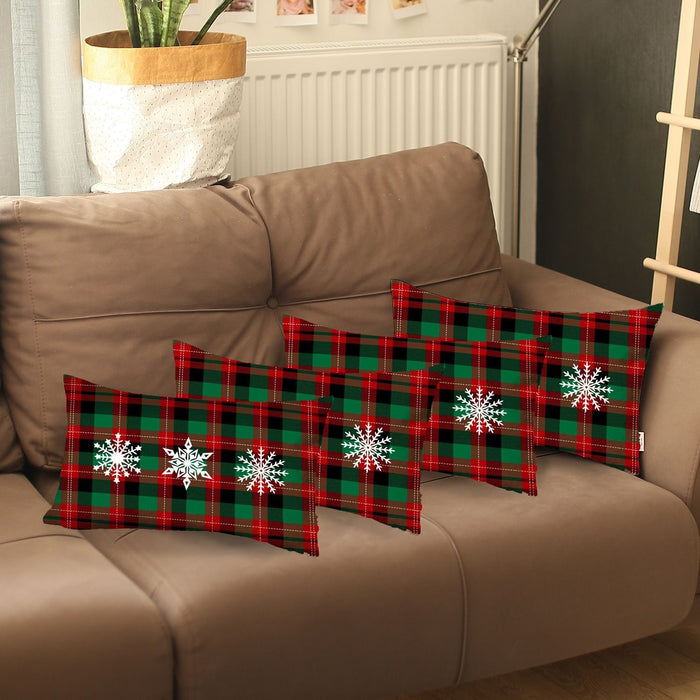 Christmas Snowflake Trio Plaid Lumbar Throw Pillows (Set of 4) - Multicolor