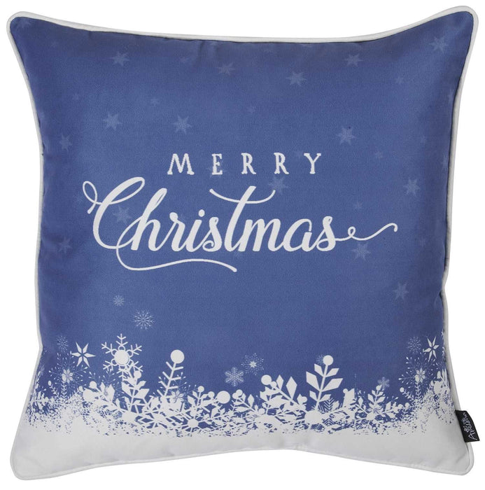 Merry Christmas Snow Scene Decorative Throw Pillow Cover - Blue