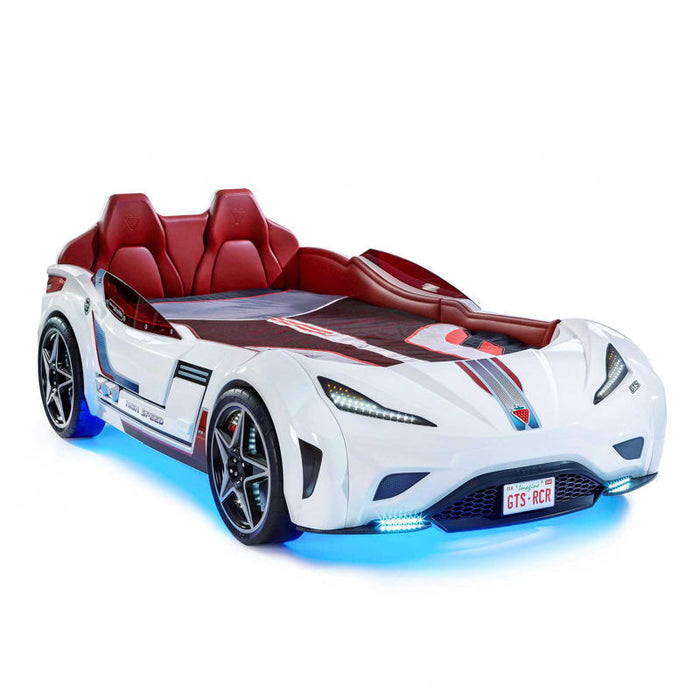 GTS White Twin Race Car Bed