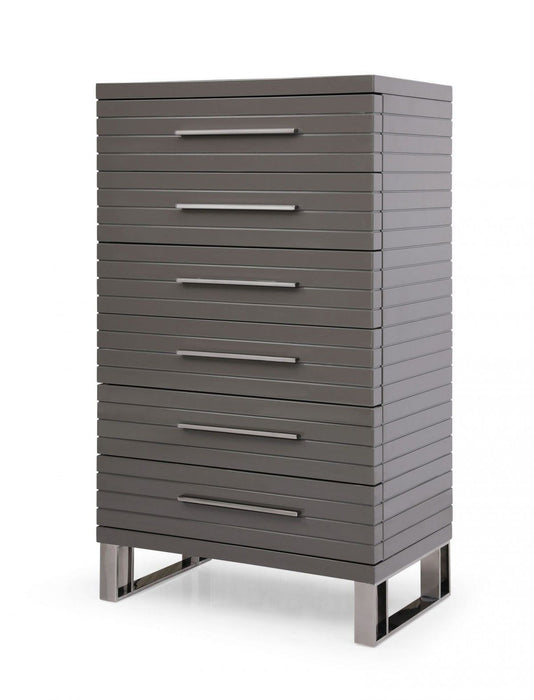 Wood Stainless Steel Six Drawer Standard Chest 30" - Gray