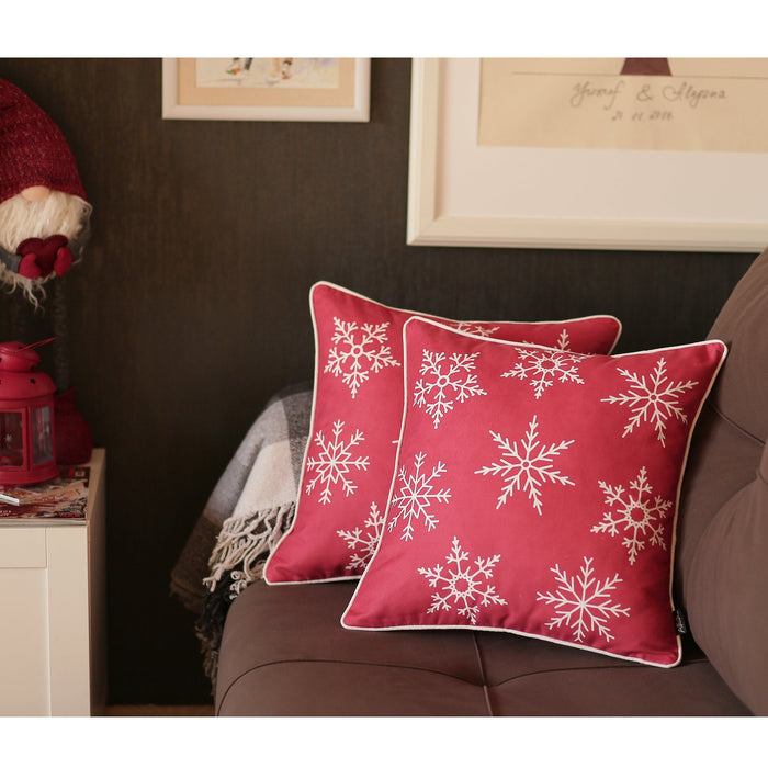 18"Lx18"H Christmas Snowflakes Throw Pillow Covers (Set of 2) - Red