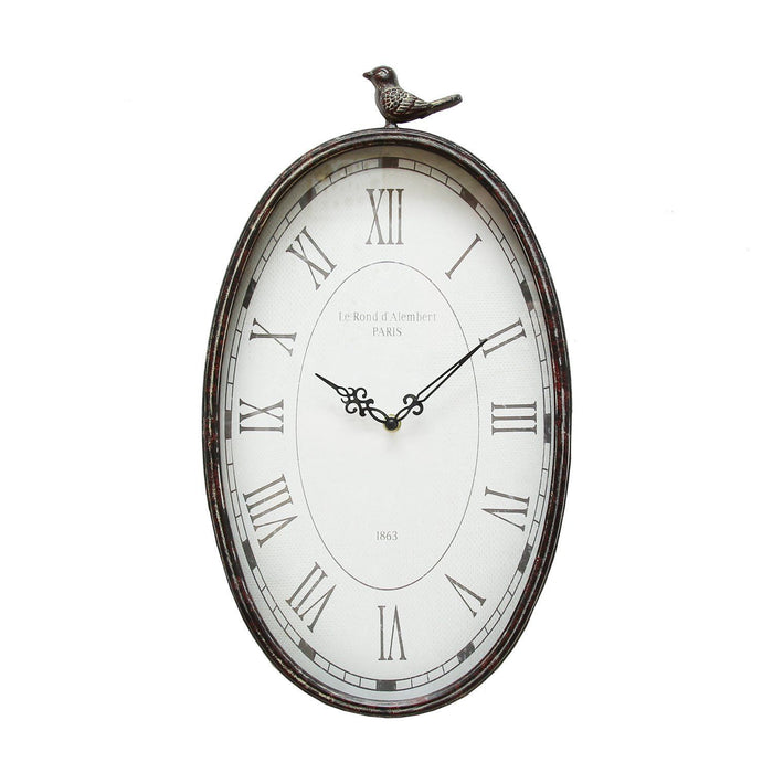 Oval Antique Bird Clock - Distressed Gunmetal