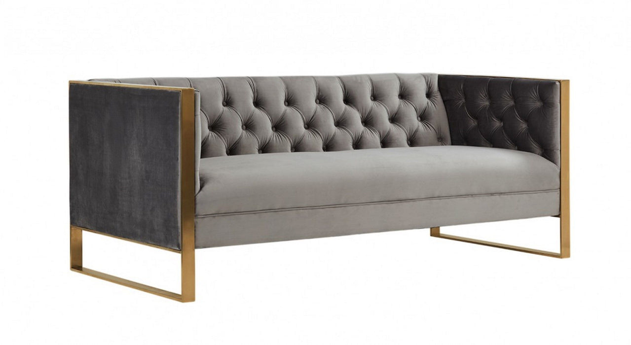 Tufted Velvet Chesterfield Style Sofa 75" - Grey And Gold